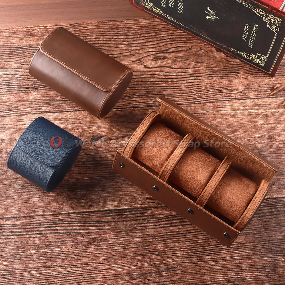 boîte rangement montres cuir marron clair simili cuir classique portable organisation horlogerie masculine