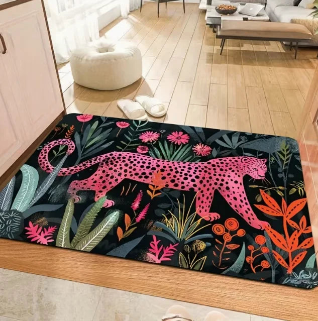 tapis léopard moderne antidérapant résistant rides salon bain extérieur noir vert rose