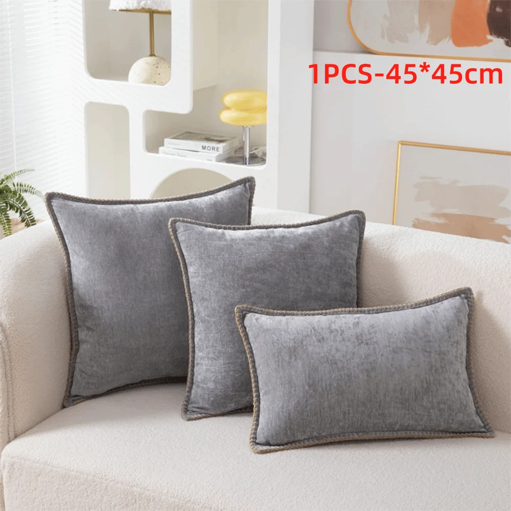 taies d'oreiller velours côtelé couleurs unies chic bordures décoratives polyester dimensions 30x50cm 45x45cm