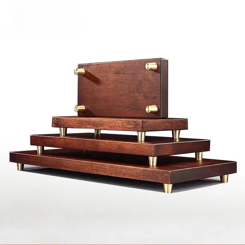 plateau bijoux marron doré bois brillant moderne minimaliste pieds métalliques dorés fixations incluses