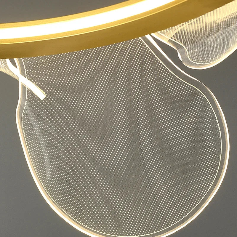 suspension lumineuse moderne acrylique blanc doré fine maille salon chambrehôtel