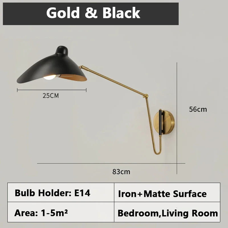 lampe murale articulée noir doré moderne scandinave flux lumineux 249 2000