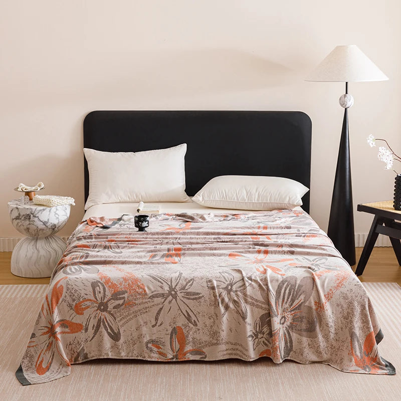 couverture fibre bambou motif floral deux oreillers canapé lit maison