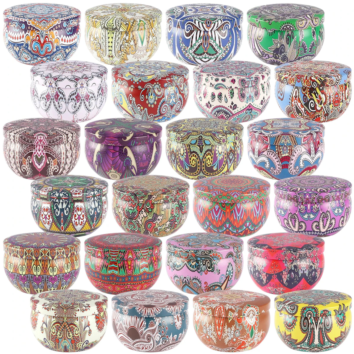 bougies parfumées formes florales multicolores motifs géométriques boho chic opaques tringle inclusion boîte rangement