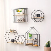 étagère murale moderne métal bois noir or semi transparent géométrique fixations murales plantes décoratives