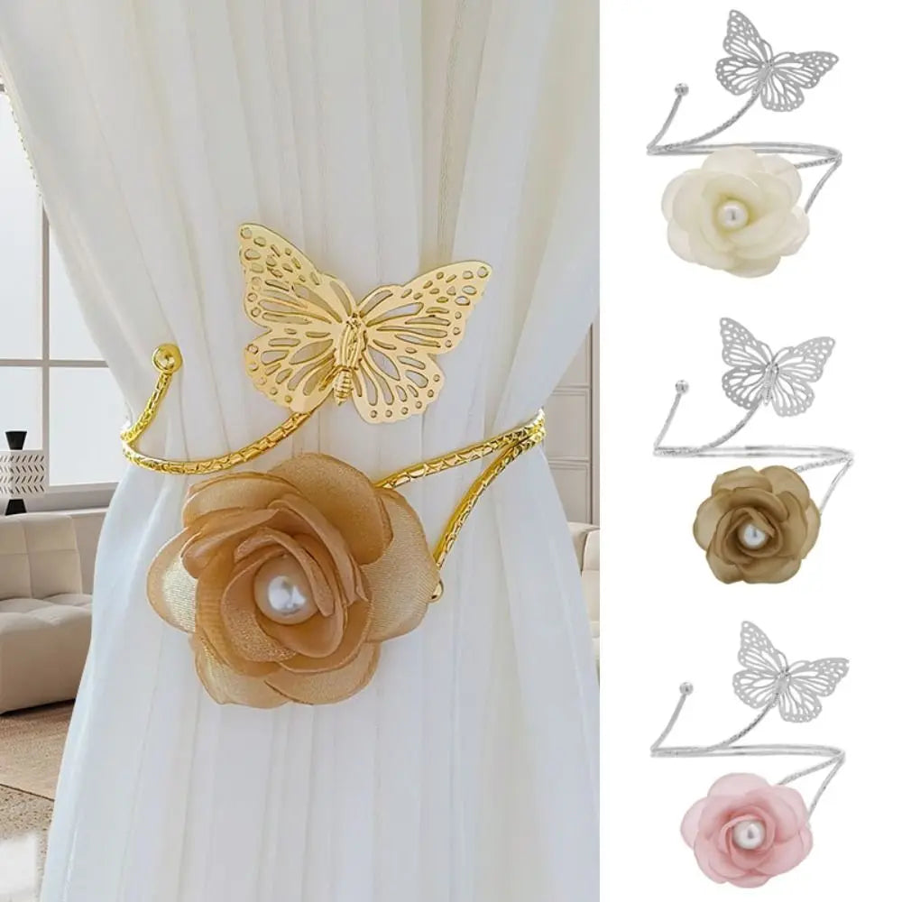 accessoires fenetre sangles rideau papillon fleur blanche dorée élégante transparente