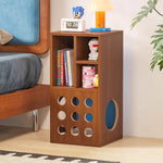rangement moderne meuble bas multi compartiments minimaliste bois marron foncé bleuclair opaque