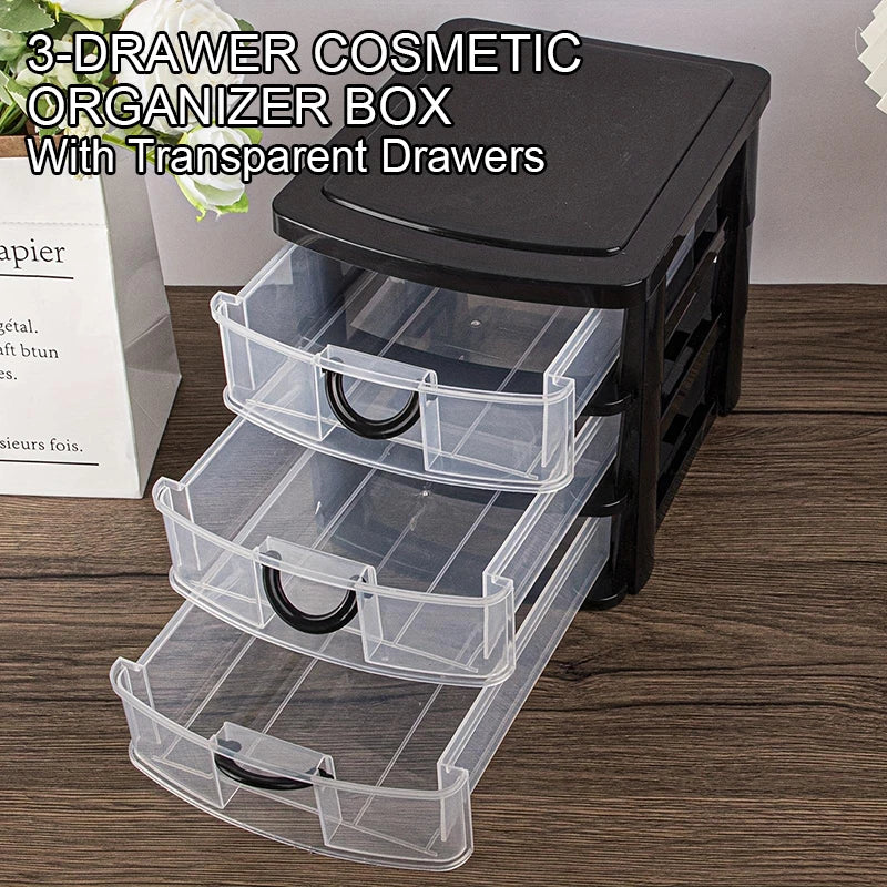 boîte rangement cosmétiques tiroirs transparents organisation plastique moderne pratique poignées noires
