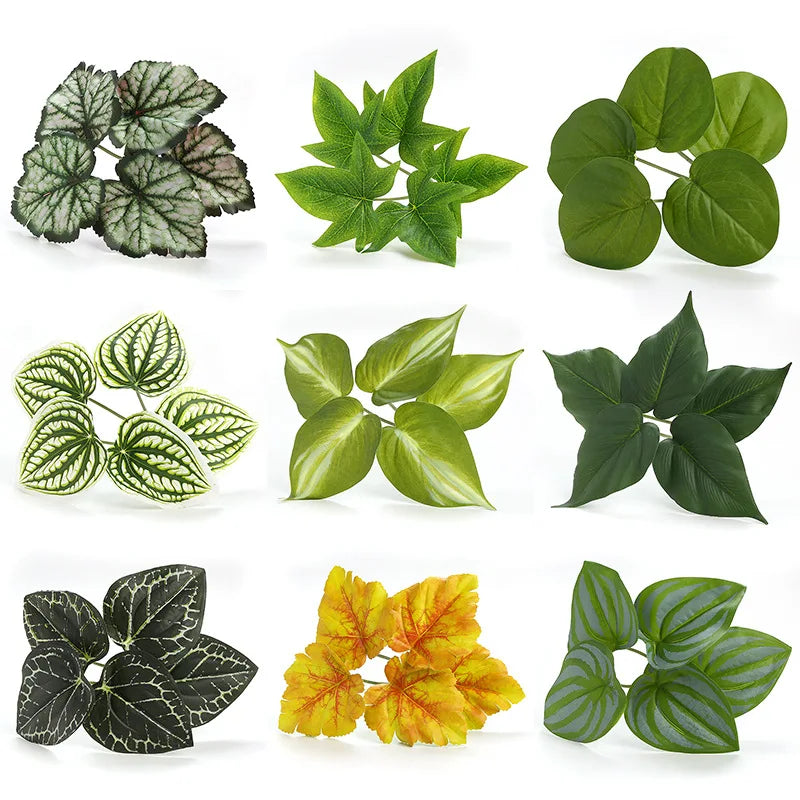 feuille artificielle décorative plante verte bégonia rouge jaune décoration intérieure mariage moderne