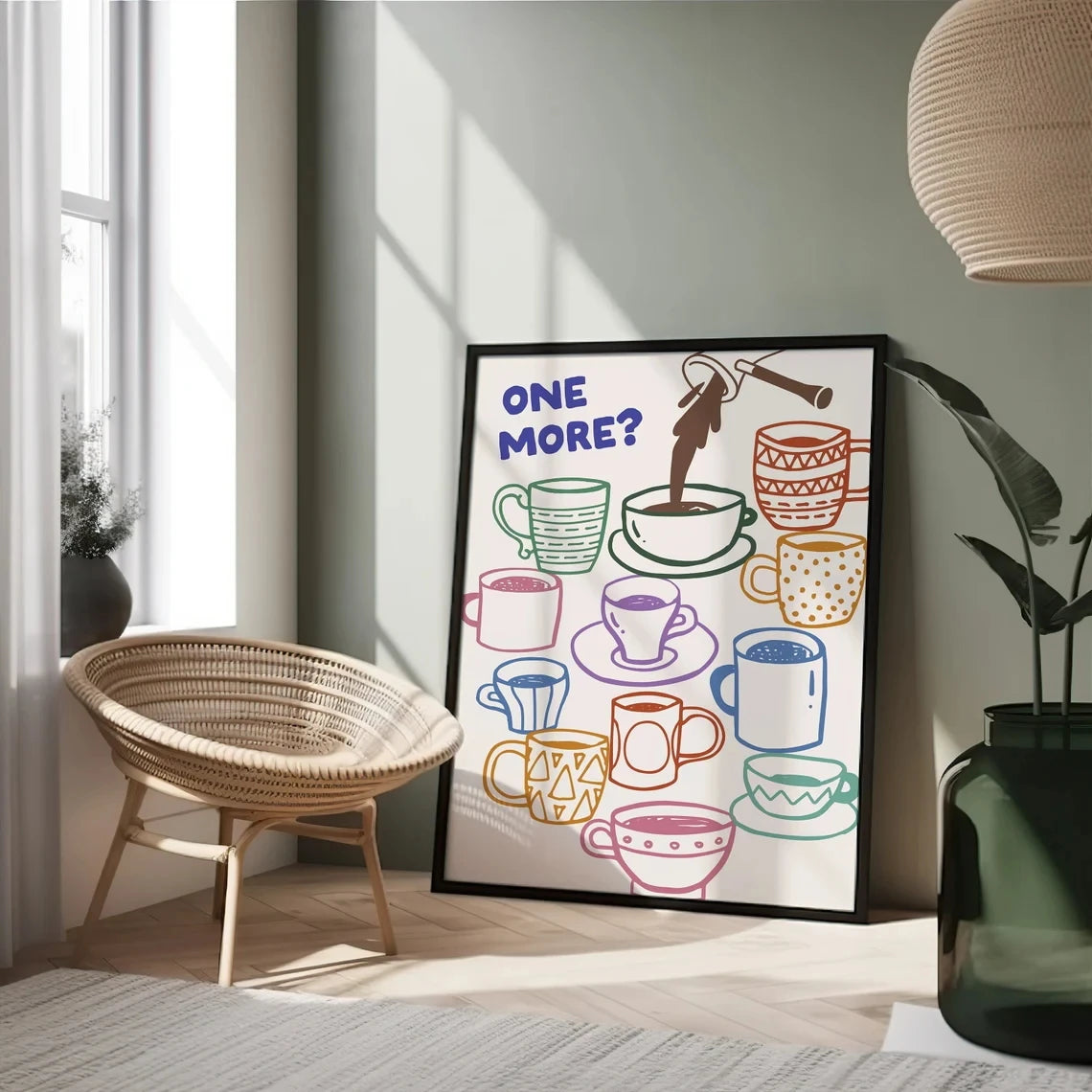 affiche graphique moderne tasses one more noir blanche salon cuisine