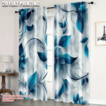 rideaux moderne floral bleu turquoise motifs abstraits deux panneaux polyester semi transparents