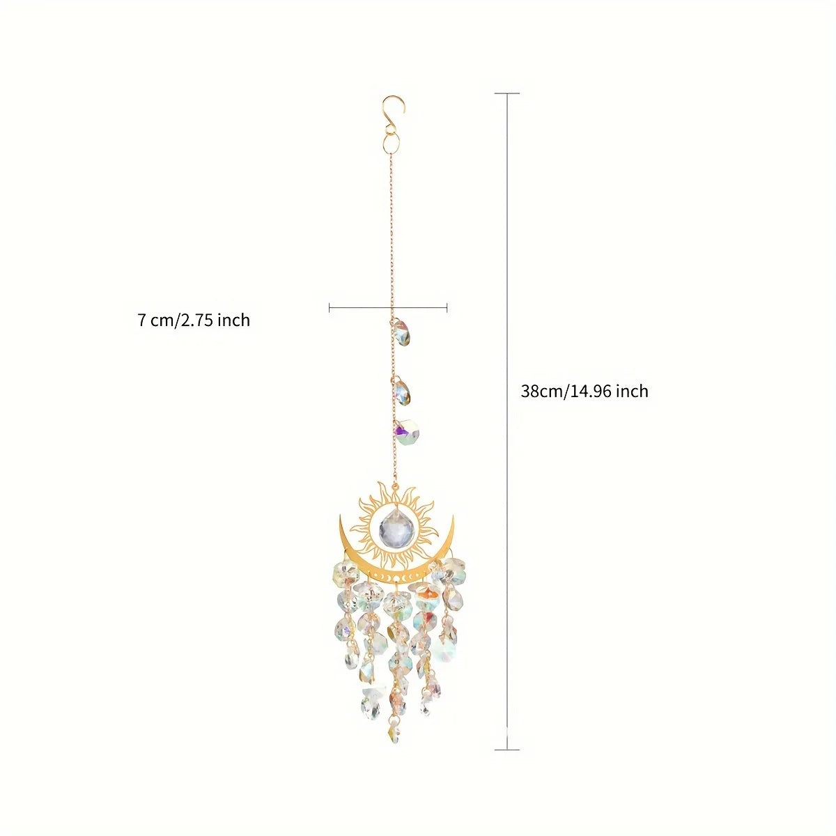 décoration murale or soleil lune artisanal bohème crochets chaines semi transparentes