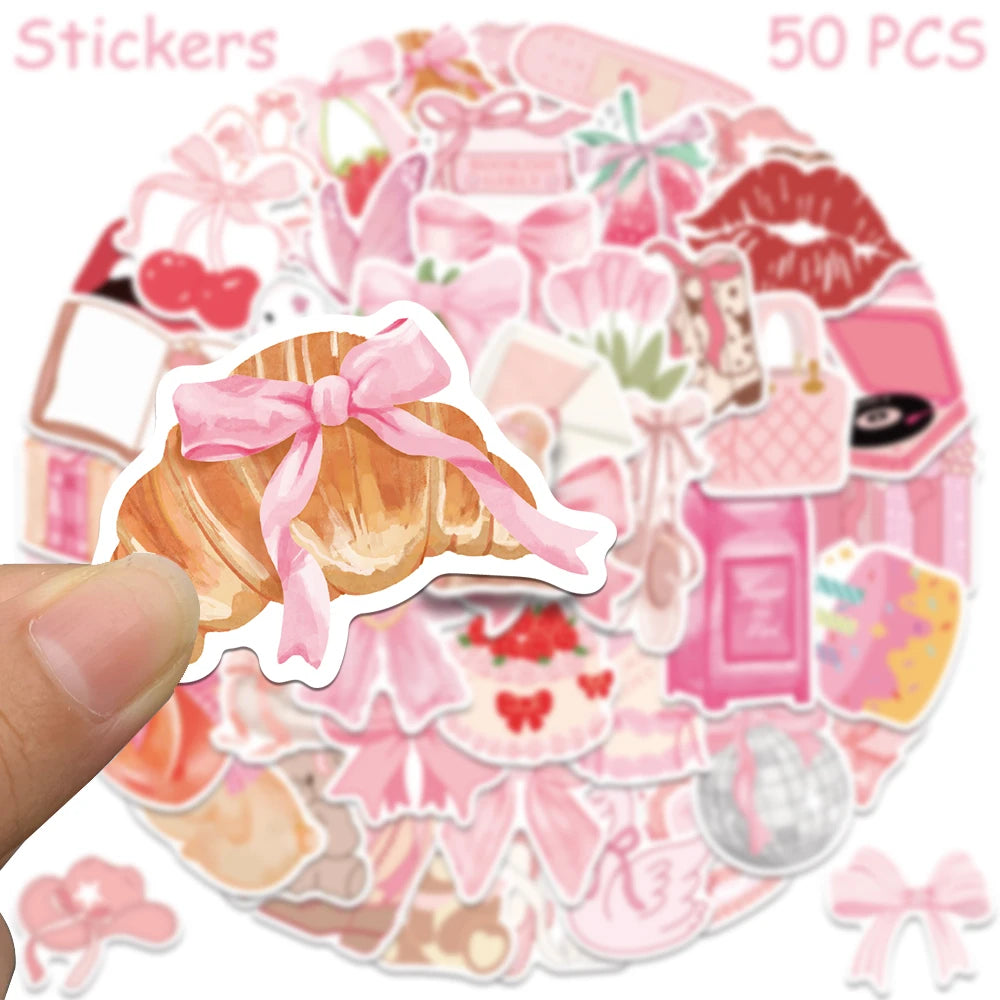 stickers illustration papillon rose blanc ours ballerines coeurs fleurs adhésifs 50pièces cartoon