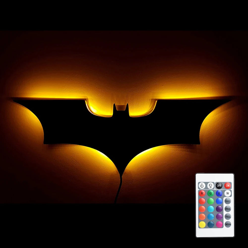 lampe murale led moderne batman logo noir télécommande câble usb 2mètres fixée mur