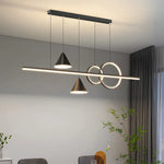lustre led moderne suspension noir doré blanc minimaliste abatjour conique annulaire