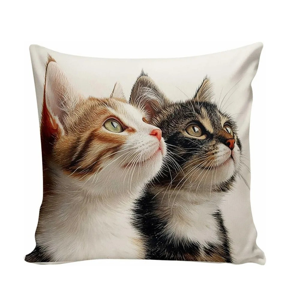 housse coussin polyester chat imprimé gris orange moderne salon chambre lit 45cm 45cm
