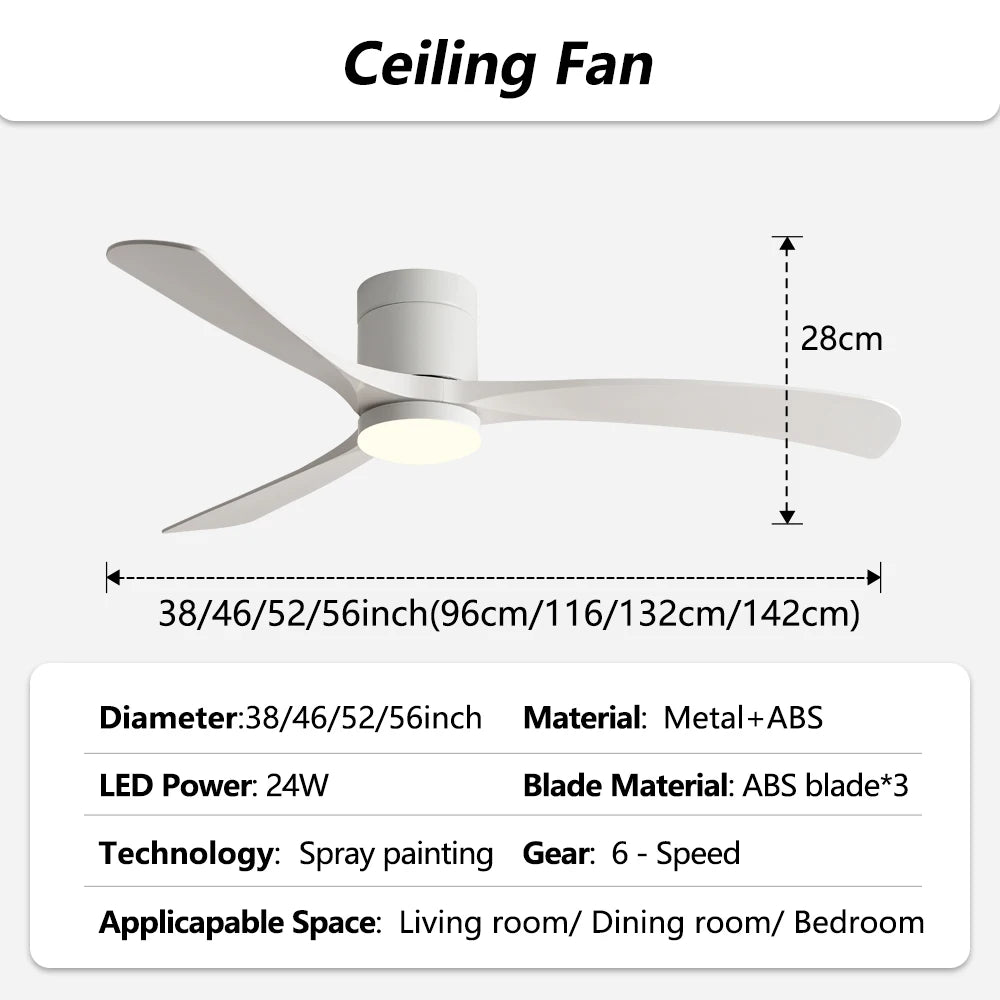 ventilateur moderne 38 46 56 pouces noir brun clair led 24w palesABS peinture main