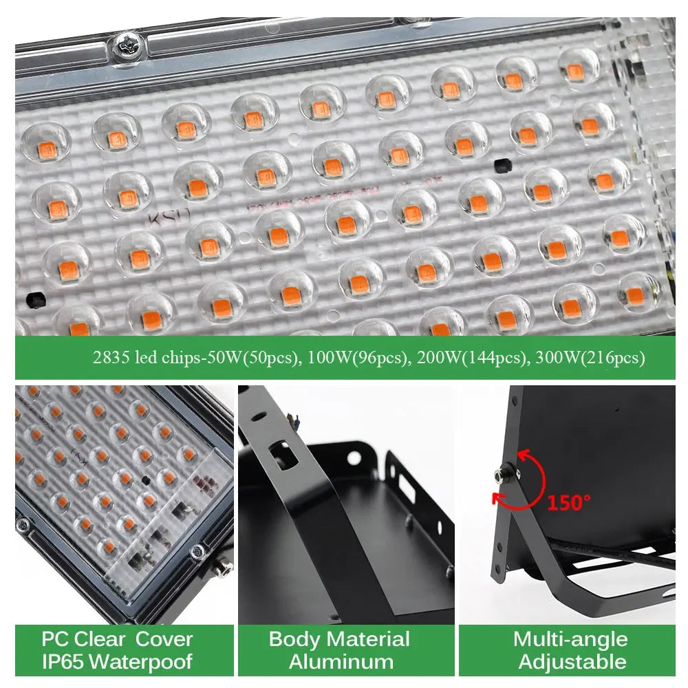lampe croissance led full spectrum 50w 100w 200w 300w noir clips moderne
