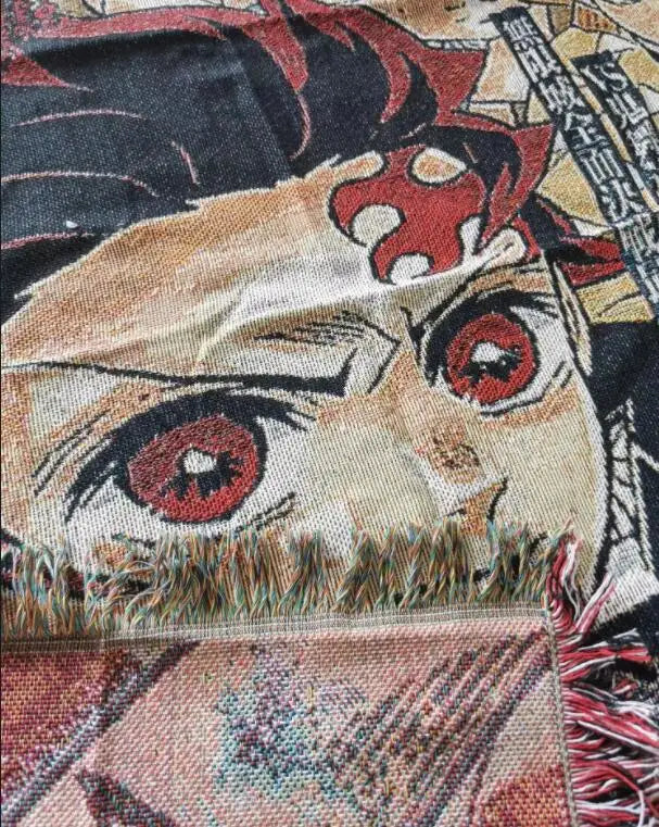 tapisserie anime personnages japonais texte bordure frisée portable voyage maison