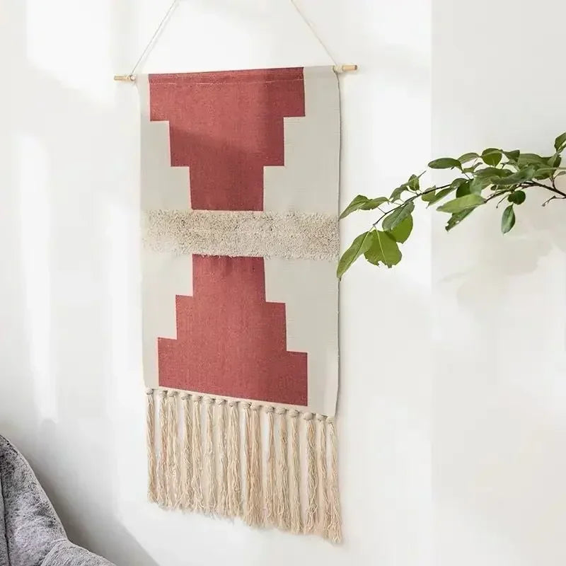 tapis suspendus géométrique franges moderne beige rose bleu vert noir gris