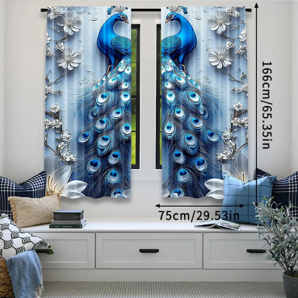 rideaux fenêtre deux pièces paons fleurs exotique floral opacité polyester moderne chambre salon
