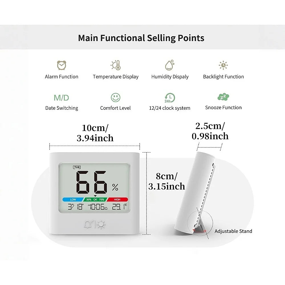 réveil numérique lcd affichage température humidité date horloge voyage écran led blanc moderne minimaliste