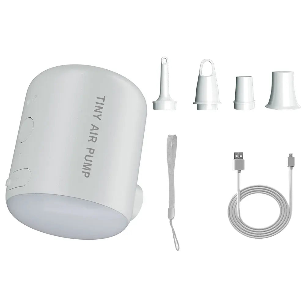 gonfleur air portable blanc noir moderne compact poignée embouts multiples cable usb