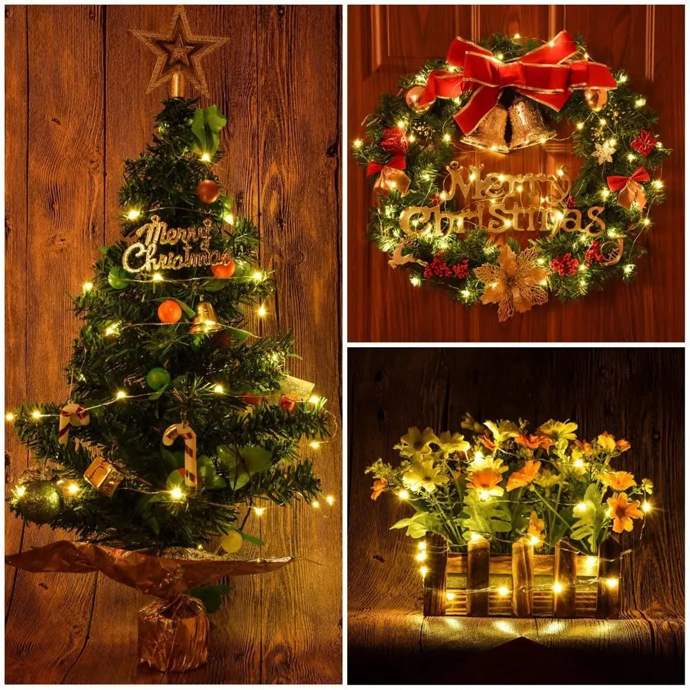 Guirlande LED décorant un arbre de Noël en extérieur