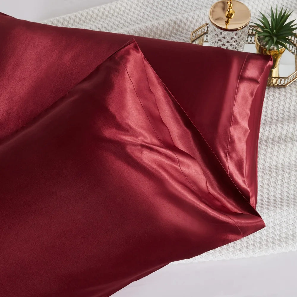 taies d'oreiller rectangulaires satinées polyester qualité supérieure beige doré rouge foncé blanc noir décoration