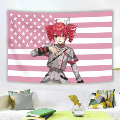 Tête de lit peinte Kasane Teto rose drapeaux américains vue de face