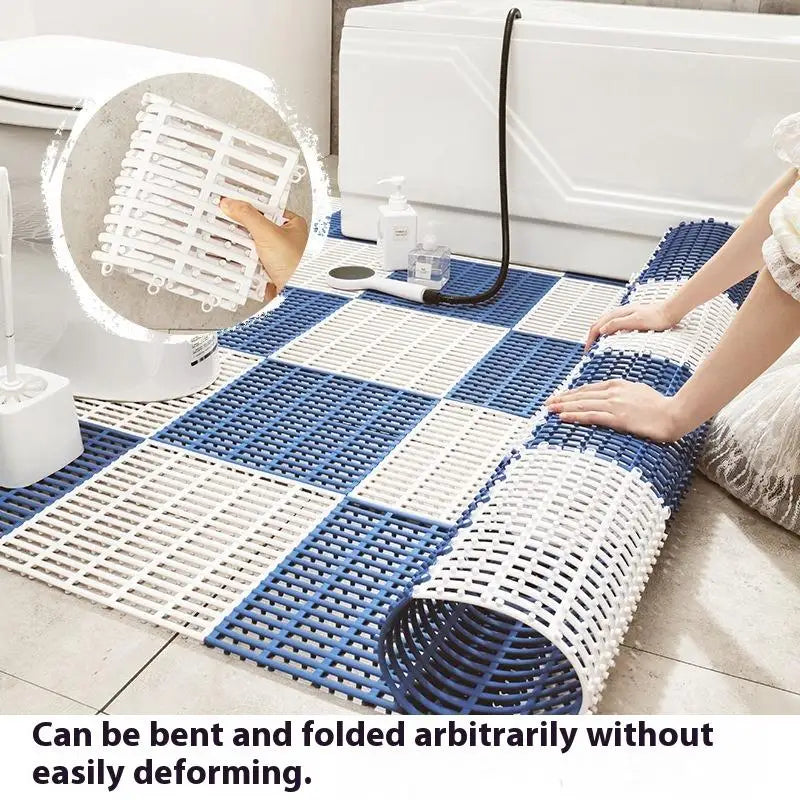 tapis sol blanc bleu gris moderne clips antidérapants salle bain lavablewasher
