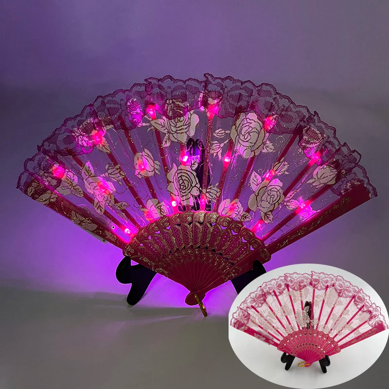éventails lumineux dentelle roses brodées clips transparents classiques filles femmes