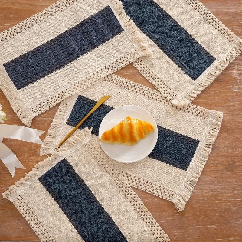 Set de table Boho en coton avec glands noir
