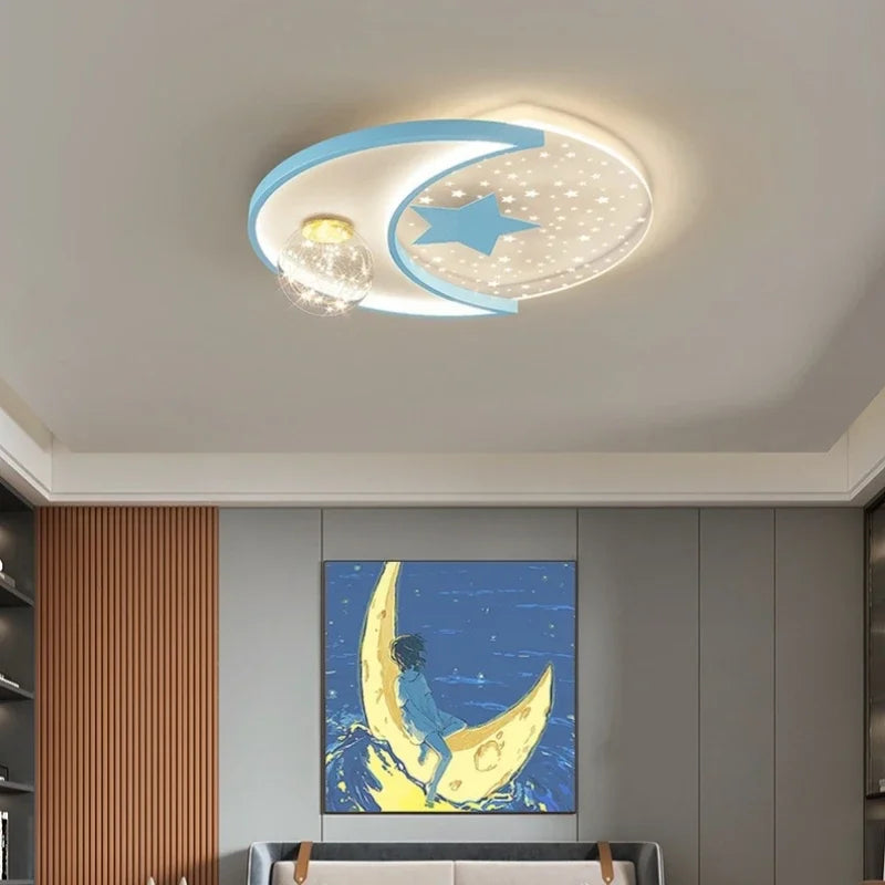 plafonnier led bleu rose lune étoiles lumière blanche enfant moderne transparent