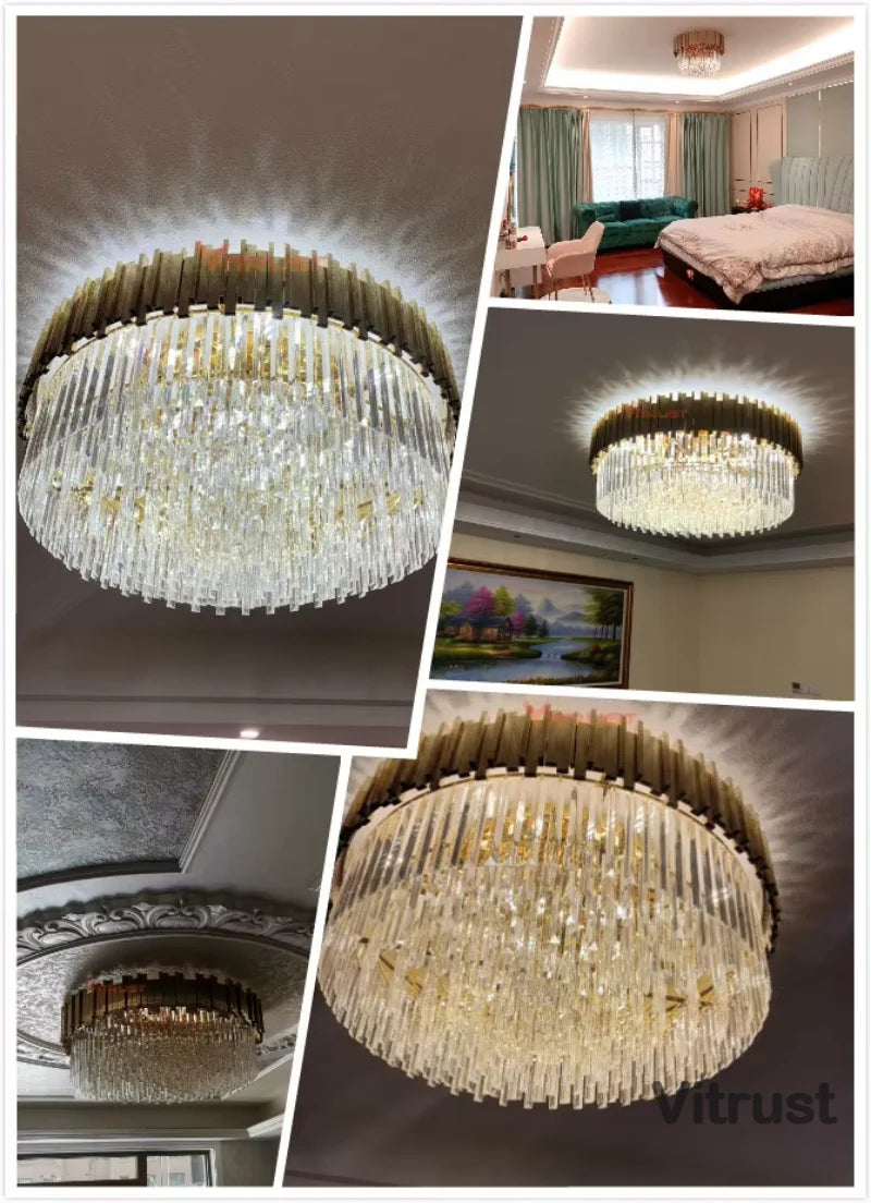 lampe moderne or cristal transparent élégante barres dorées inoxydables salon hall