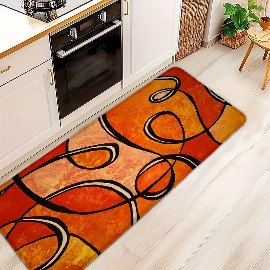 tapis abstrait orange moderne antidérapant polyester salle bain salon cuisine externe