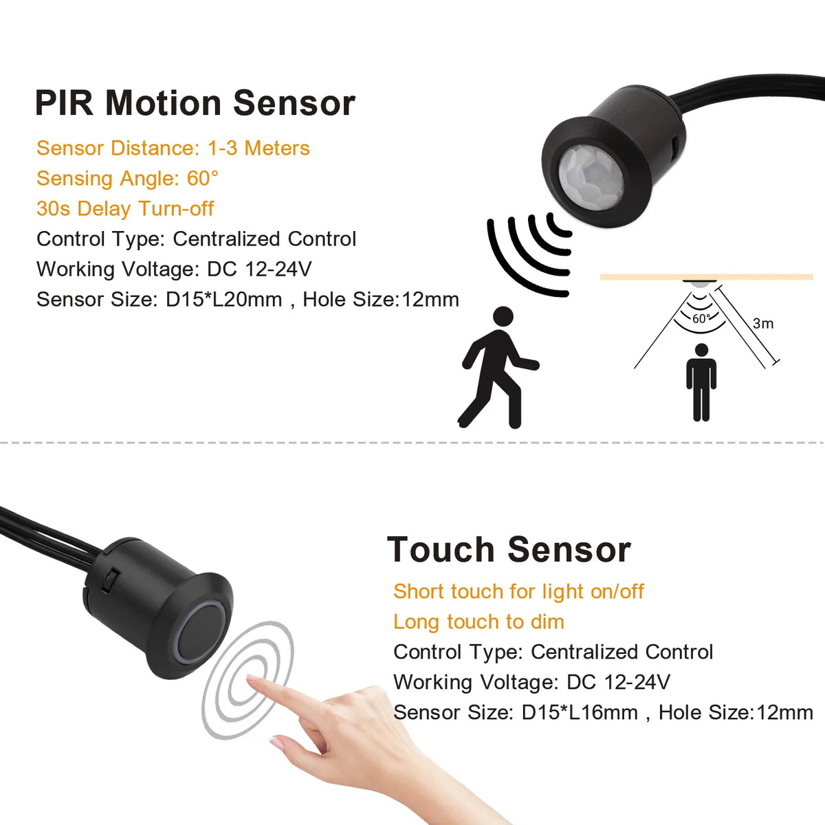capteurs mouvement lumière noir adhésifs modernes sensor pir touch main partition double porte