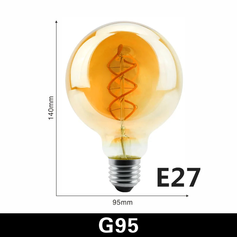 ampoules led spirale dorée retro translucides 2200k e27 4w 220v a60 c35 t45 st64
