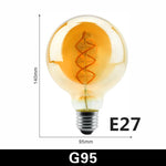 ampoules led spirale dorée retro translucides 2200k e27 4w 220v a60 c35 t45 st64