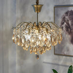 lustre suspension cristal transparent doré lumières classique élégant salon chambre