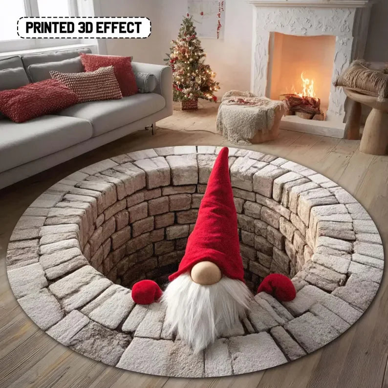tapis rond gnome noel motif geometrique moderne polypropylene vert rouge blanc salon chambreextérieur
