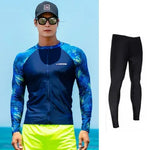 maillot surf homme polyester bleu marine feuilles vertes zip sportif moderne jaune fluo lunettes
