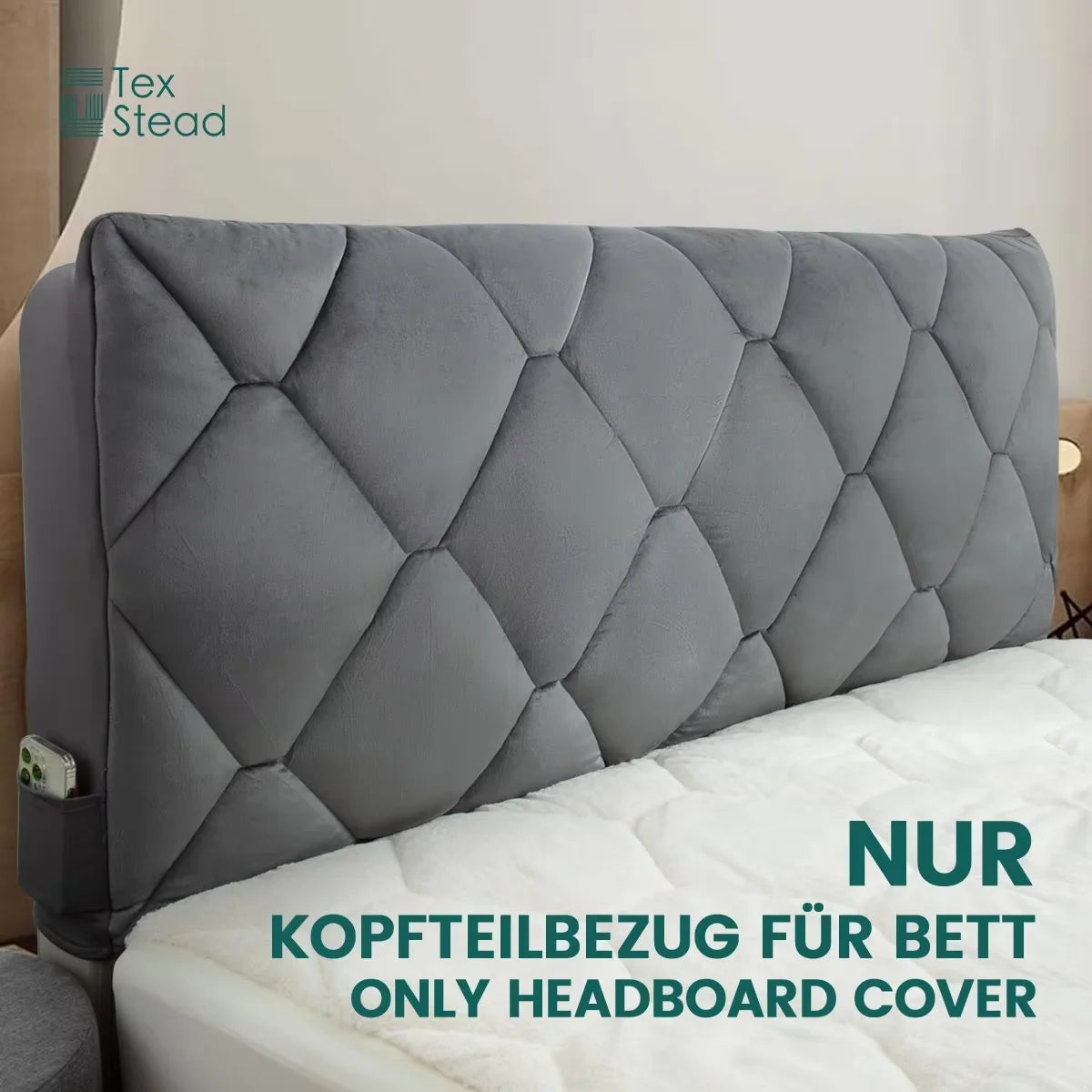 couvre tête lit velours tuile gris blanc moderne poche rembourrage qualité supérieure