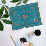 tapis floral bleu doré blanc résistant antiusure antirayures ethnique bohème rétro