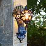 applique murale art nouveau oiseau stylisé bleu doré plumes éclairage maison ip65