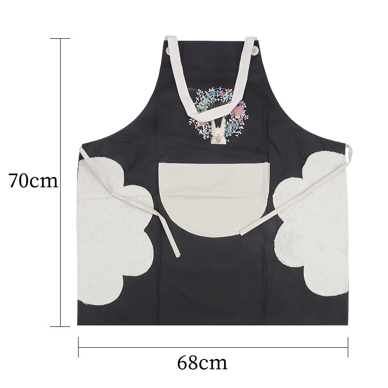 tablier imprimé floral lapin noir rose gris beige moderne décontracté élastique ajustable poche avant