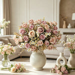 bouquet artificiel roses violettes blanches dorées decoration mariage anniversaire intérieur