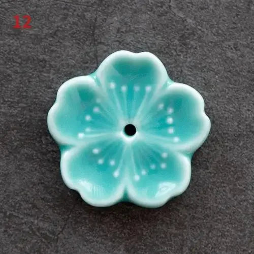 porte bâtonnets encens fleurs stylisées céramique artisanal rose bleu vert blanc jaune pâle marine