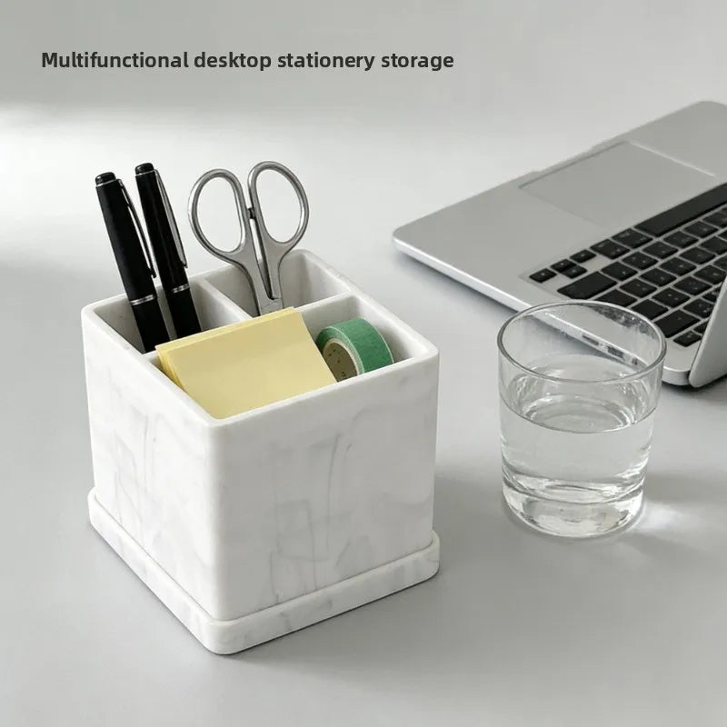 organisateur multifonctionnel silicone blanc imitation marbre moderne brosses dents savons pinceaux maquillage plateau rangement