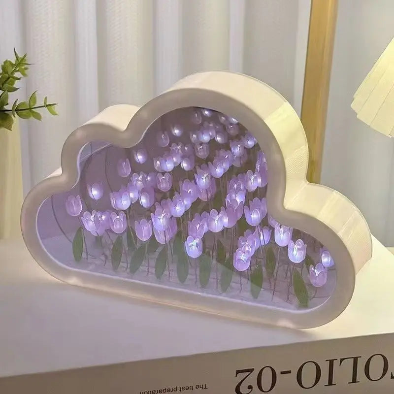 veilleuse tulipe motif moderne blanc vert rose bleu acrylique led miroir nuage chambre deco